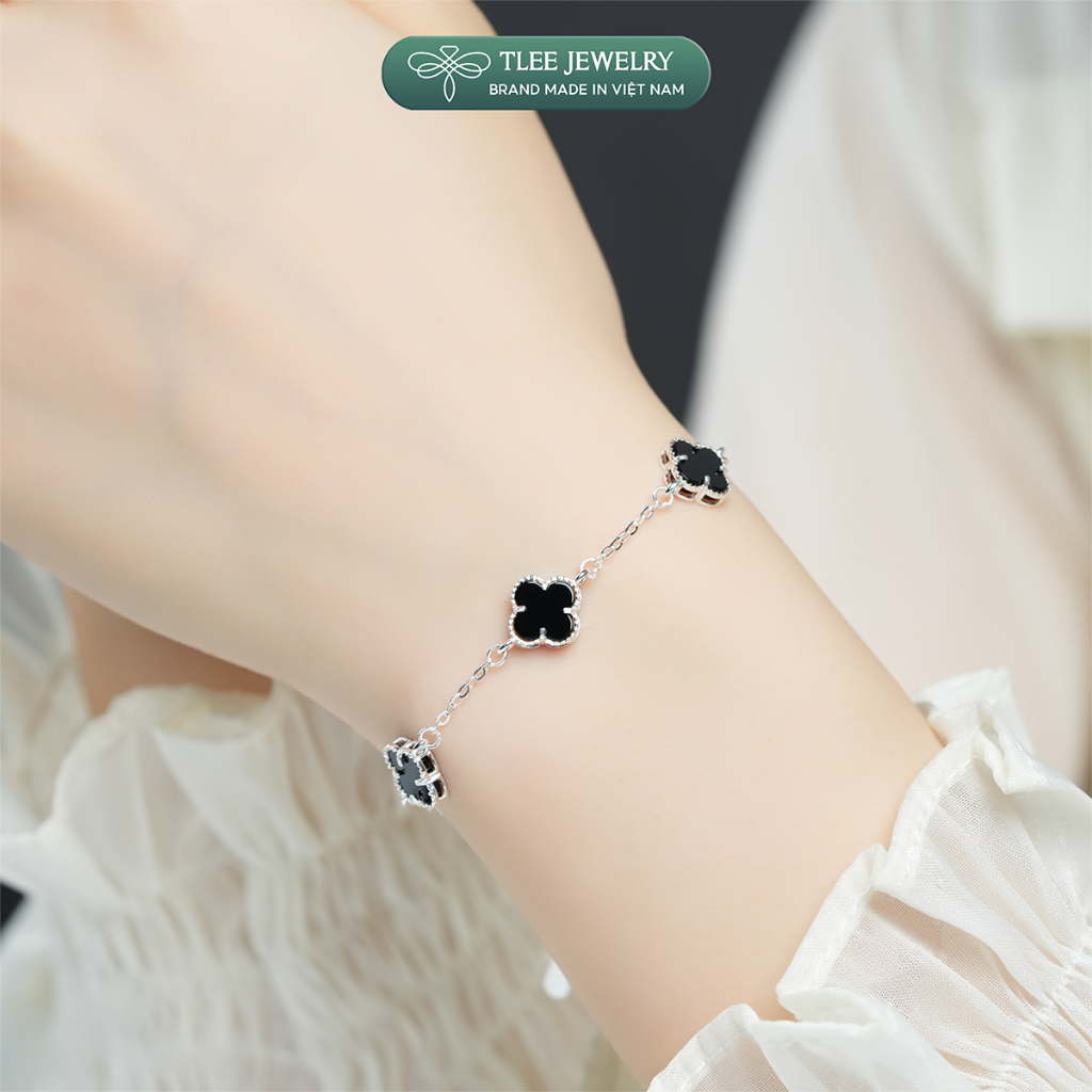 Lắc tay bạc nữ TLEE năm charm hoa cỏ bốn lá đơn sắc sang trọng đá 8mm TLEE JEWELRY LT0475 | BigBuy360 - bigbuy360.vn