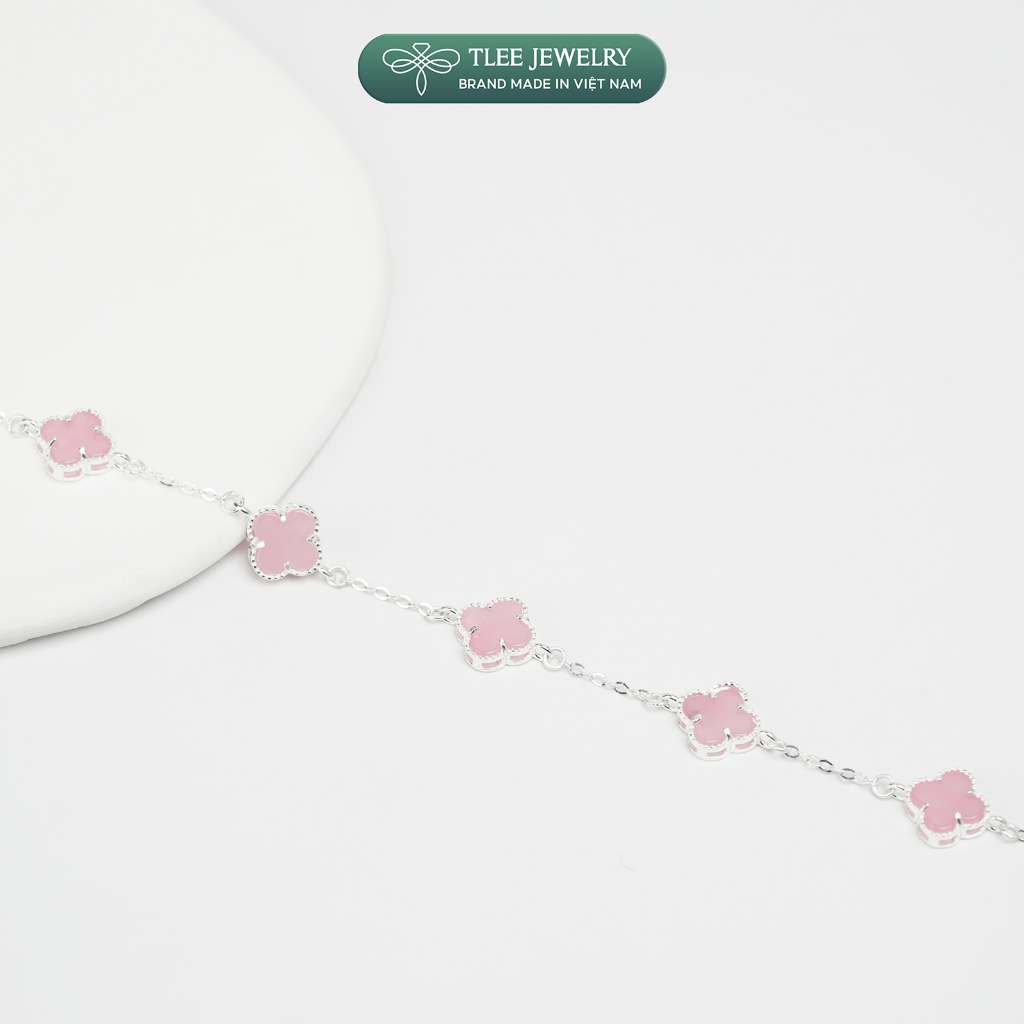 Lắc tay bạc nữ TLEE năm charm hoa cỏ bốn lá đơn sắc sang trọng đá 8mm TLEE JEWELRY LT0475 | BigBuy360 - bigbuy360.vn