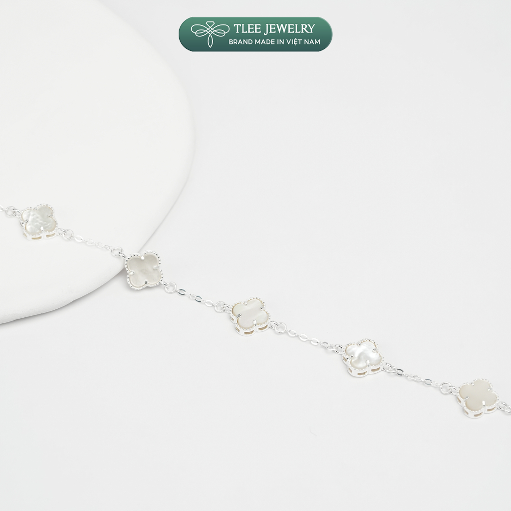 Lắc tay bạc nữ TLEE năm charm hoa cỏ bốn lá đơn sắc sang trọng đá 8mm TLEE JEWELRY LT0475 | BigBuy360 - bigbuy360.vn