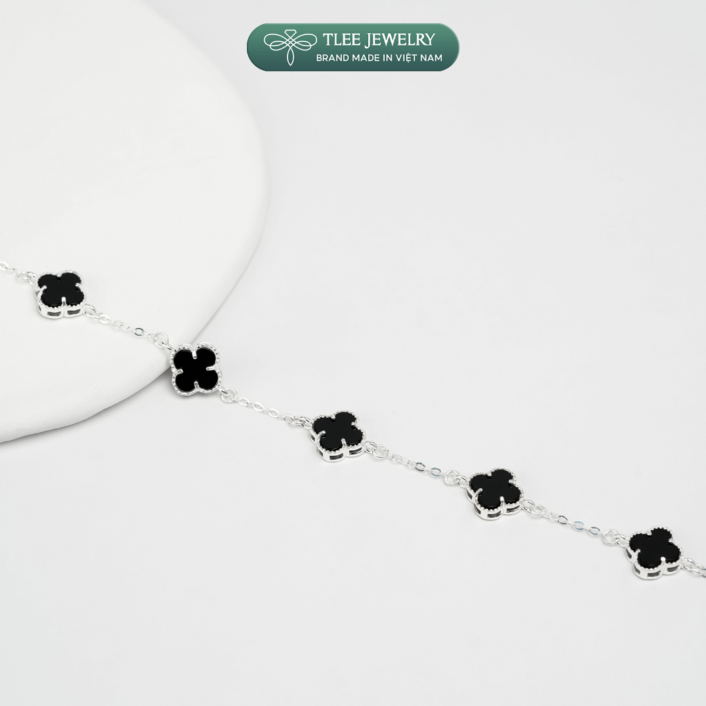 Lắc tay bạc nữ TLEE năm charm hoa cỏ bốn lá đơn sắc sang trọng đá 8mm TLEE JEWELRY LT0475 | BigBuy360 - bigbuy360.vn