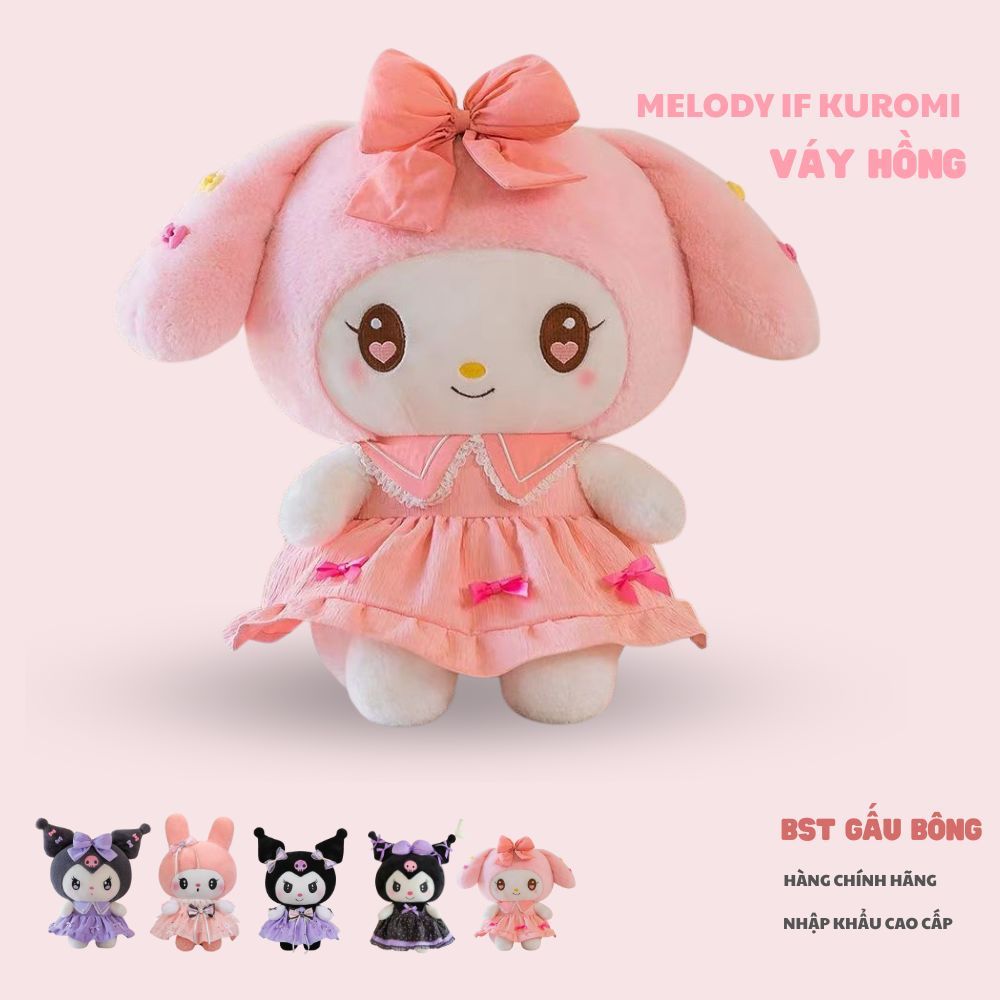 [ Mẫu 2026 ] Gấu Bông Kuromi Melody Mặc Váy Đính Nơ Sang Trọng, Thú Nhồi Bông Korumi Làm Quà Tặng Cho Bé,Bạn Gái