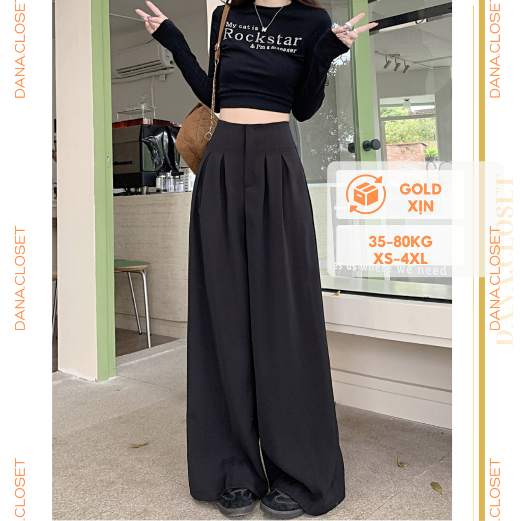 Quần Ống Rộng Bigsize, Quần Ống Suông Nữ Cạp Cao Chất Gold Nhật Gen Eo, Dáng Dài 103cm Phối Đồ Cực Xinh