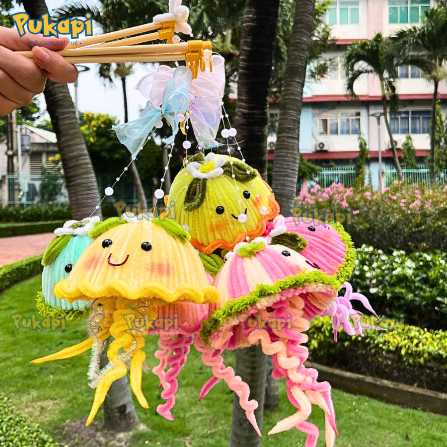 Lồng Đèn Trung Thu Sứa Biển Kẽm Nhung Lắp Sẵn Hot Trend Lồng Đèn Trang Trí Đèn LED Nhiều Màu- Đồ Chơi Cho Bé PUKAPI