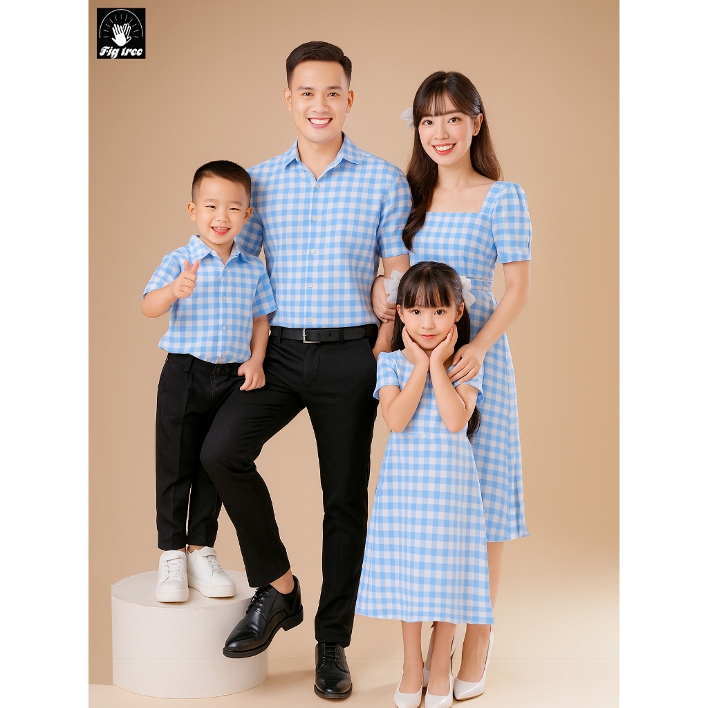 Đồ Gia Đình Fig Tree Caro Xanh Tay Ngắn, Chất Dày Dặn, Hàng thiết kế nhiều size Mã 133A