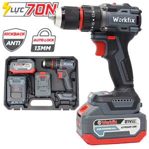Máy Khoan Pin Đa Năng WORKFIX WF-ID1370BL 70Nm ANTI-KICKBACK Đầu Cặp 13mm KHÔNG CHỔI THAN