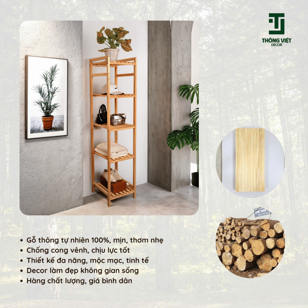 Kệ Gỗ Đa Năng Decor, Kệ Tab Vuông Đầu Giường 5 Tầng Gỗ Thông Tự Nhiên Tranh Trí Phòng Khách Phòng Ngủ