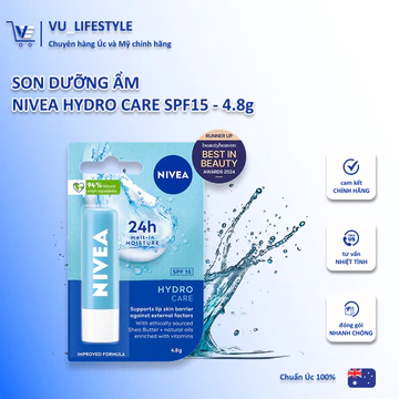 [Hàng Úc] 💄SON DƯỠNG ẨM NIVEA HYDRO CARE SPF15 - 4.8g | Dưỡng ẩm | Chống nắng | Mềm môi