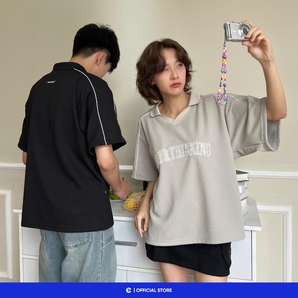 Áo thun polo nam nữ phông có cổ boxy Local Brand Chính Hãng City Cycle Áo Polo Overthinking