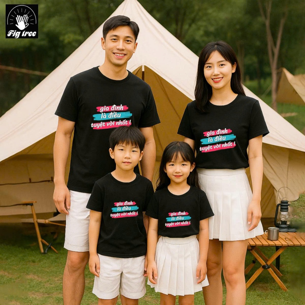 Áo Thun Gia Đình Fig Tree Màu Đen Cotton in hình Gia Đình Là Điều Tuyệt Vời Nhất (full size 8-110kg)