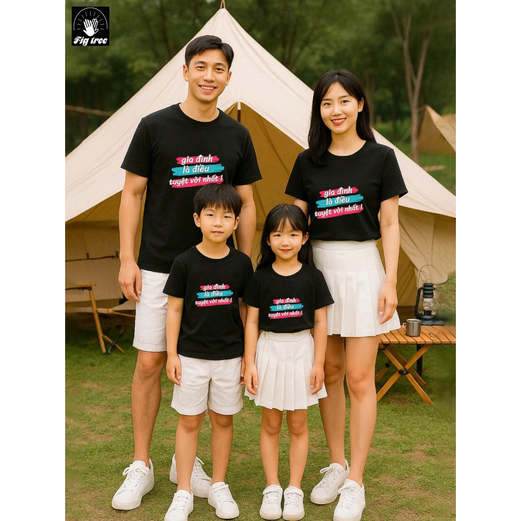Áo Thun Gia Đình Fig Tree Màu Đen Cotton in hình Gia Đình Là Điều Tuyệt Vời Nhất (full size 8-110kg)