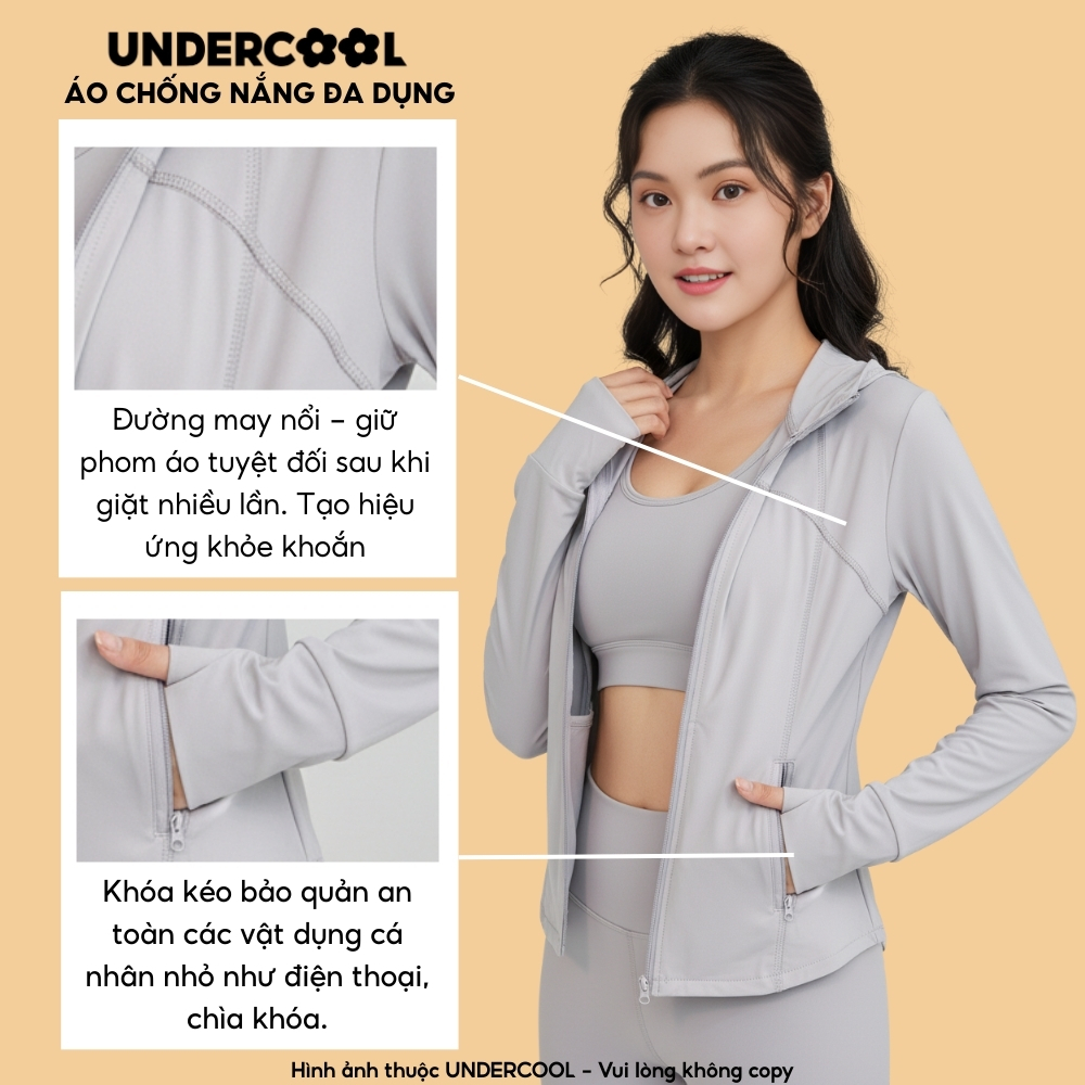 Áo Khoác Chống Nắng Nữ UNDERCOOL Vải Lạnh, Chống Tia UV UPF 50+, Co Giãn, Form Ôm Body Thời Trang ACN11