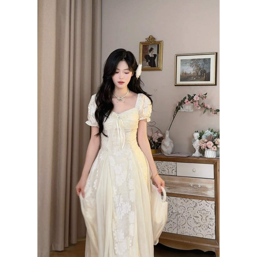 Váy Dự Tiệc Dáng Midi Thiết Kế Độc Đáo Phong Cách Nàng Thơ Ngọt Ngào [TLV25]