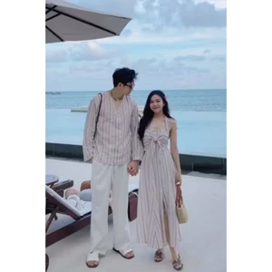 Đầm cổ yếm thắt nơ trước ngực sẵn S dưới 51kg