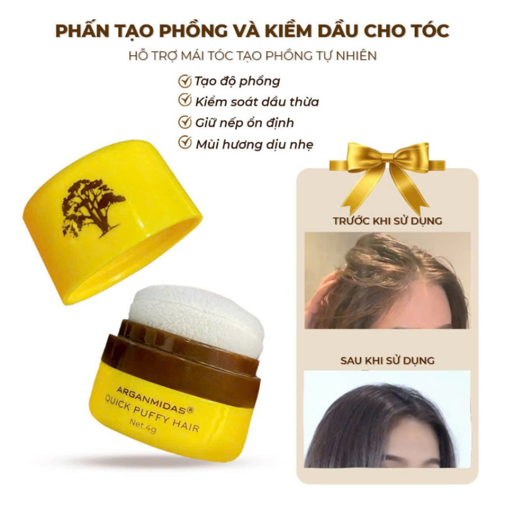 Phấn kiềm dầu tóc Arganmidas tạo phồng tóc, Phấn gội đầu khô mini giảm bết tóc cho tóc bết, dầu, bông tơi tức thì - 4g | BigBuy360 - bigbuy360.vn