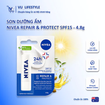 [Hàng Úc] 💄SON DƯỠNG ẨM NIVEA REPAIR & PROTECT SPF15 4.8g | Dưỡng ẩm & phục hồi | Chống nắng |