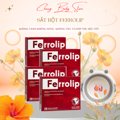 Combo 4 hộp Ferrolip Sắt Bột Tan Ngay Trong Miệng dành cho mẹ bầu hộp 20 gói