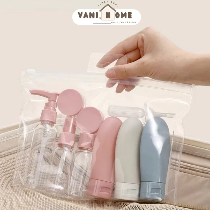 Bộ chiết mỹ phẩm du lịch 11 món - Set lọ chiết mĩ phẩm 11 chi tiết đựng dầu gội sữa tắm sữa rửa mặt kèm túi Zip tiện lợi