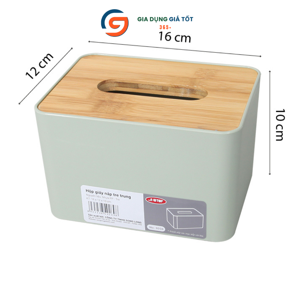 Hộp đựng khăn giấy Song Long nắp tre chữ nhật, hộp giấy ăn bàn làm việc, phòng khách, decor hiện đại