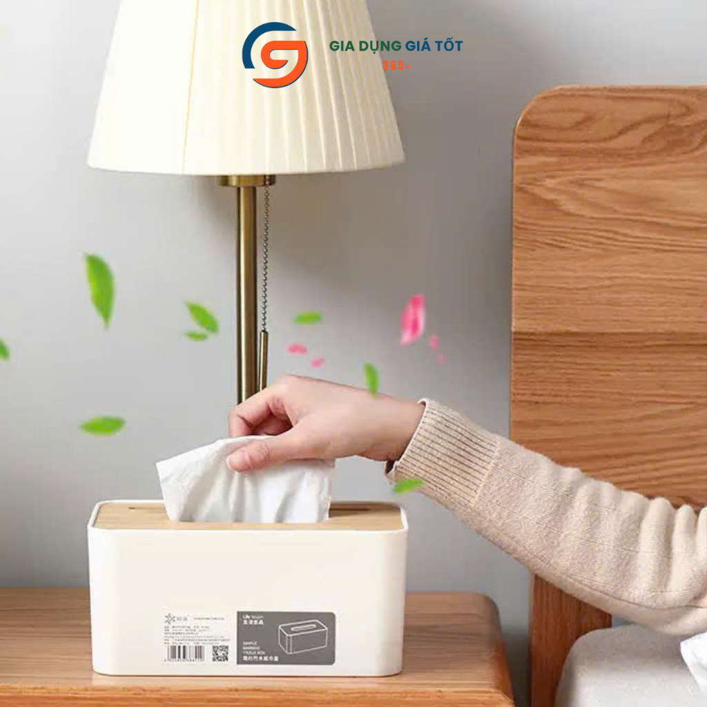 Hộp đựng khăn giấy Song Long nắp tre chữ nhật, hộp giấy ăn bàn làm việc, phòng khách, decor hiện đại