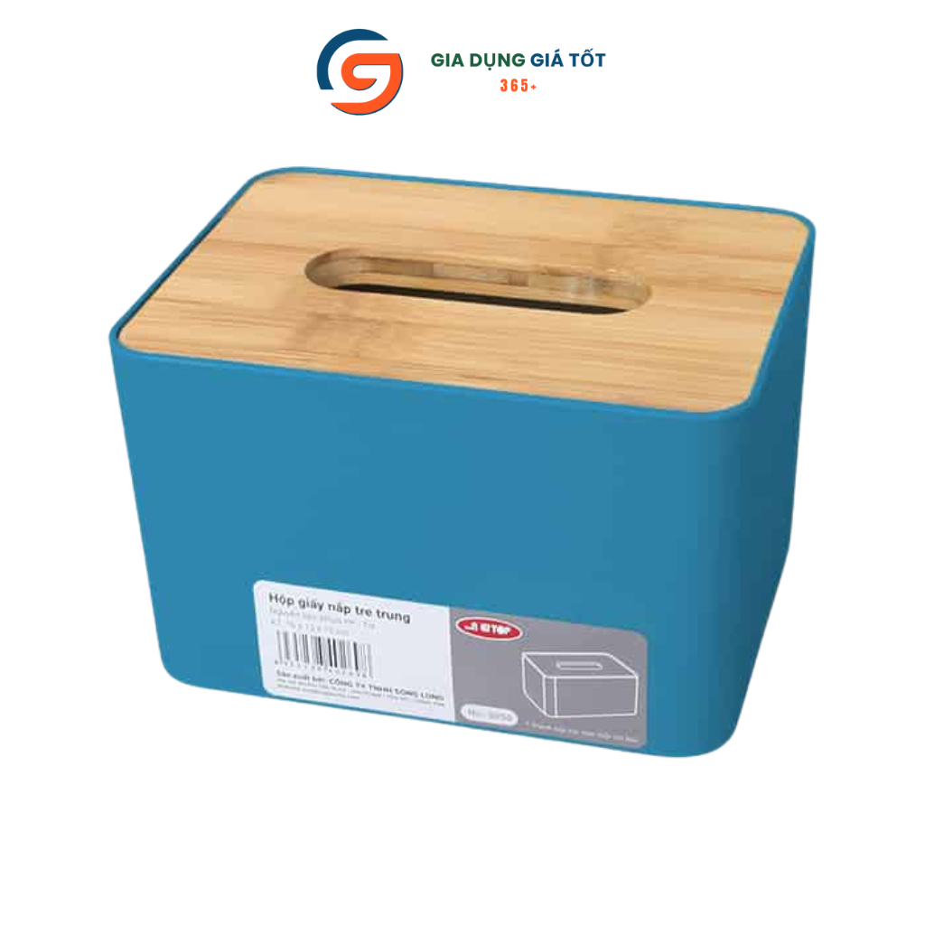 Hộp đựng khăn giấy Song Long nắp tre chữ nhật, hộp giấy ăn bàn làm việc, phòng khách, decor hiện đại
