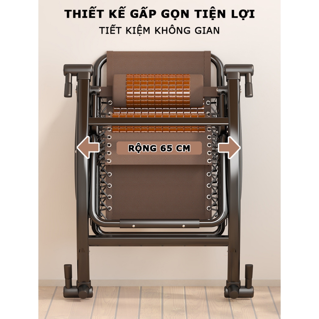 Ghế Bập Bênh Thư Giãn Gấp Gọn GOTEK Cao Cấp, Đệm Lưng Chiếu Trúc Mát Mẻ, Khung Thép Carbon Tặng Kèm Khay Để Đồ