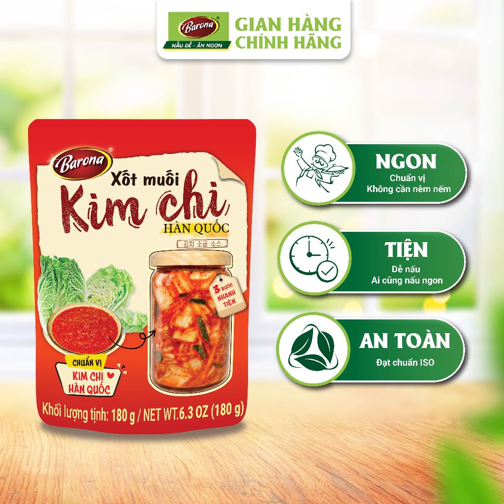 Gia vị hoàn chỉnh Barona – Xốt Muối Kim Chi Hàn Quốc 180g/gói, ướp chuẩn vị