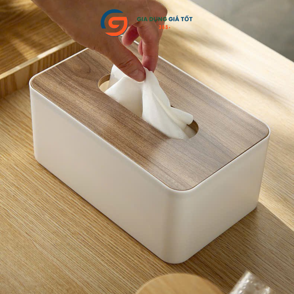 Hộp đựng khăn giấy Song Long nắp tre chữ nhật, hộp giấy ăn bàn làm việc, phòng khách, decor hiện đại