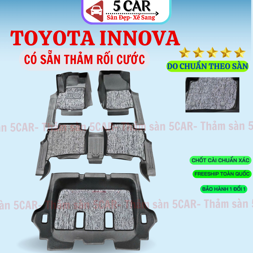 Thảm lót sàn NHỰA 5D TPE Tràn viền có kèm RỐI SẴN xe Toyota Innova 2017- 2022, dễ dàng vệ sinh, lắp đặt
