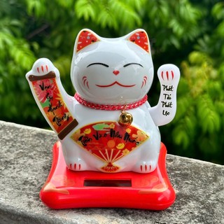 (Mẫu Việt) Mèo Thần Tài Vẫy Tay Năng Lượng Mặt Trời Phát Tài Phát Lộc Gốm Sứ Cao Cấp