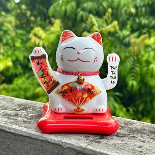(Mẫu Việt) Mèo Thần Tài Vẫy Tay Năng Lượng Mặt Trời Phát Tài Phát Lộc Gốm Sứ Cao Cấp