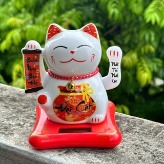 (Mẫu Việt) Mèo Thần Tài Vẫy Tay Năng Lượng Mặt Trời Phát Tài Phát Lộc Gốm Sứ Cao Cấp