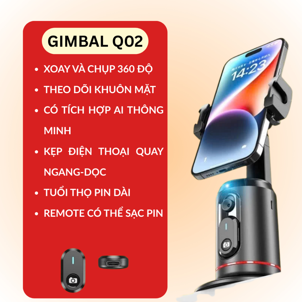 Giá đỡ gimbal Q02 và Q04 tích hợp AI tự động quay 360 theo chủ thể thông minh - phù hợp làm giá đỡ livestream, quay vlog