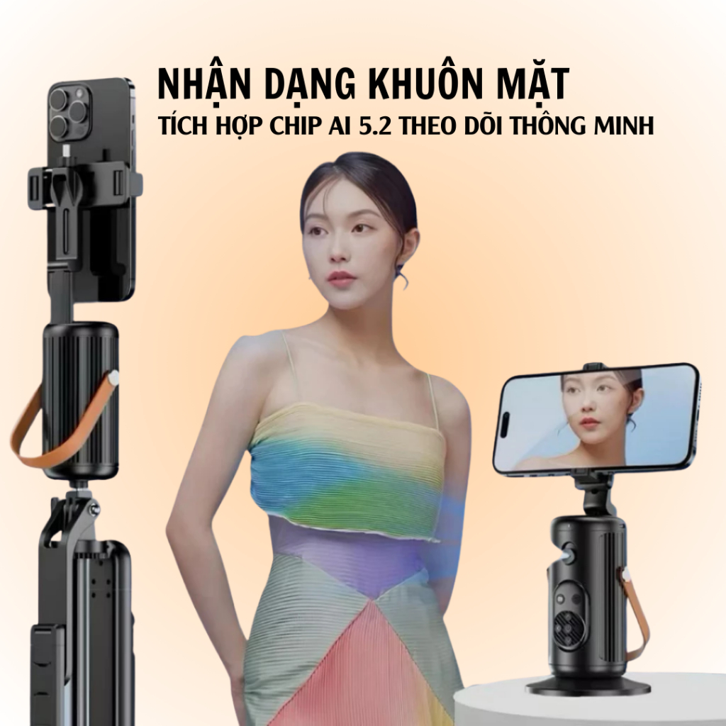 Giá đỡ gimbal Q02 và Q04 tích hợp AI tự động quay 360 theo chủ thể thông minh - phù hợp làm giá đỡ livestream, quay vlog
