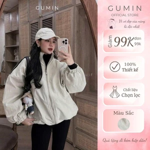 Áo khoác gió nữ GUMIN thiết kế dáng rộng tay phồng phối sọc viền đen, áo khoác nữ cá tính sang trọng