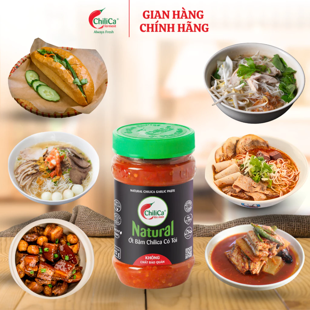 [KHÔNG CBQ] Bộ 3 ChiliCa Natural Chua Cay Thích Ngay: Tương Ớt 255g -Ớt Bằm 212g -Ớt Bằm Có Tỏi 212g