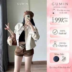 Áo khoác jeans nữ GUMIN thiết kế dáng ngắn croptop phối cúc to có 2 túi ngực sang trọng cao cấp