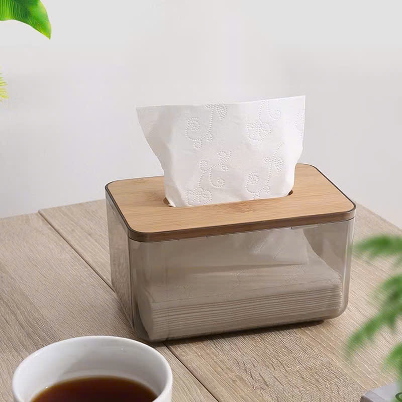 Hộp Đựng Giấy Ăn Nhựa Trong Suốt Nắp Gỗ