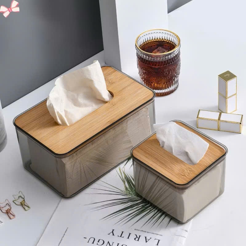 Hộp Đựng Giấy Ăn Nhựa Trong Suốt Nắp Gỗ