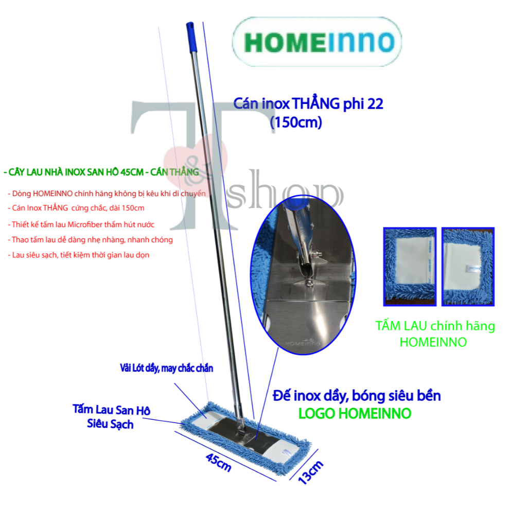 Tổng Hợp Các Size Cây Lau Nhà CÁN THẲNG Dài 150cm Bẹ Inox Tấm Lau San Hô 45cm/ 50cm/ 60cm/ 80cm/ 90cm