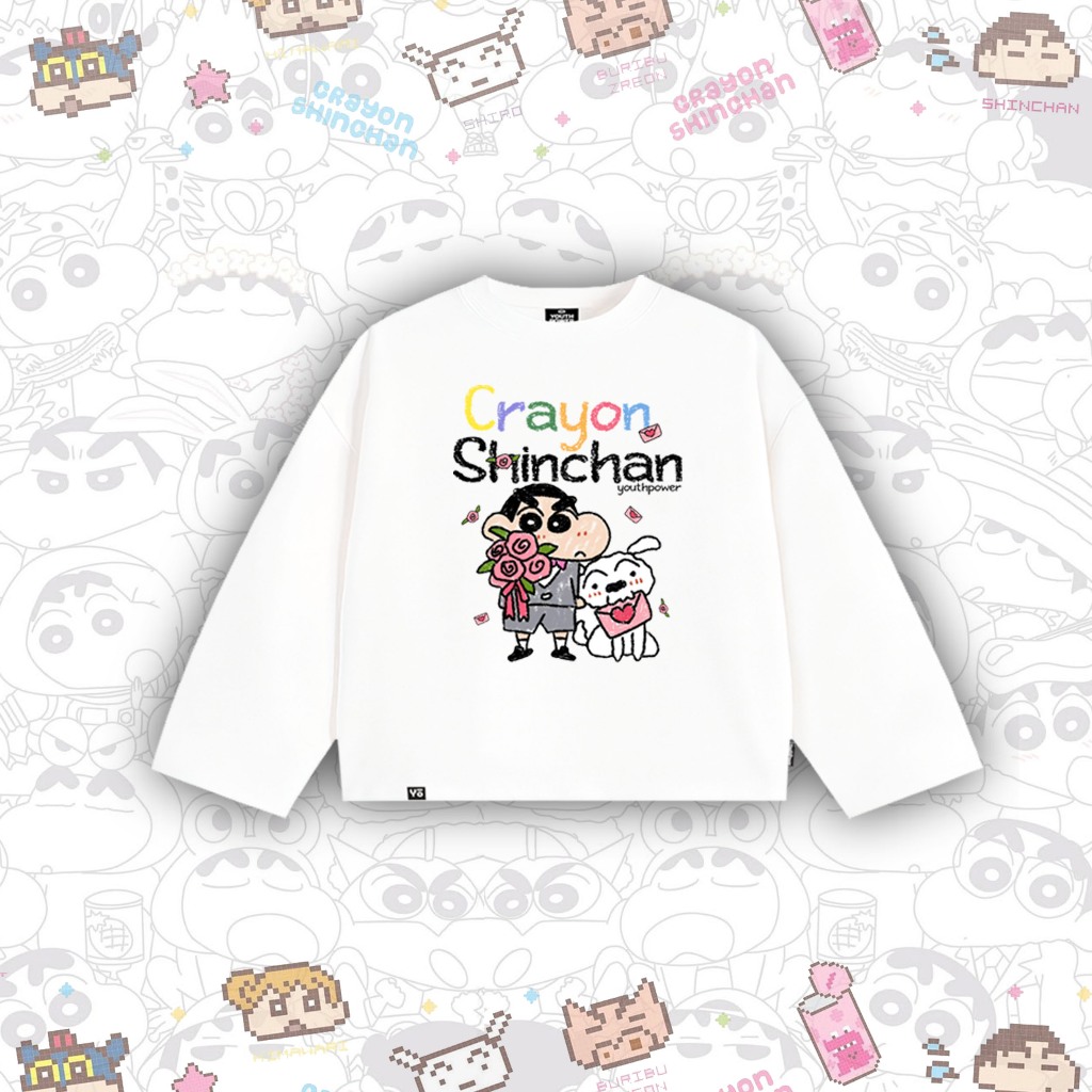 Áo Thun Boxy CRAYON SHINCHAN YOUTHPOWER Form Rộng Nam Nữ Oversize Unisex Cotton 2 Chiều 250gsm Cổ Tròn Local Brand Việt