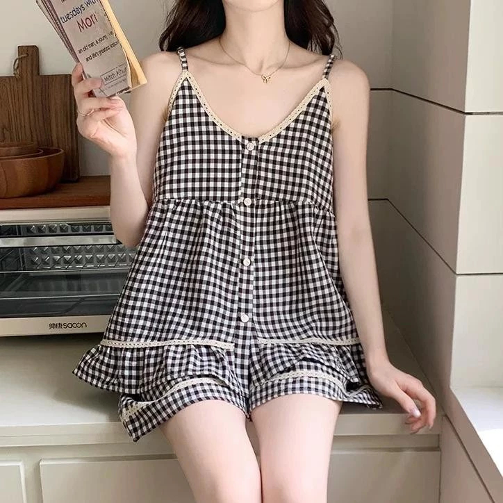 Bộ Đồ Ngủ Mặc Nhà Mùa Hè 2 Dây Viền Ren Form Rộng Có Cả Bigsize Thoáng Mát - PONA