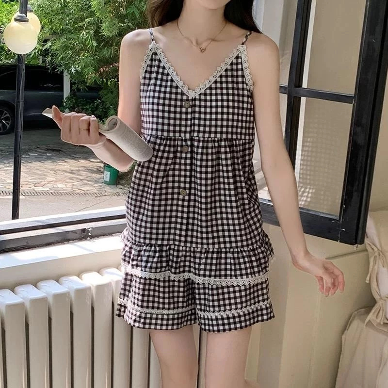 Bộ Đồ Ngủ Mặc Nhà Mùa Hè 2 Dây Viền Ren Form Rộng Có Cả Bigsize Thoáng Mát - PONA