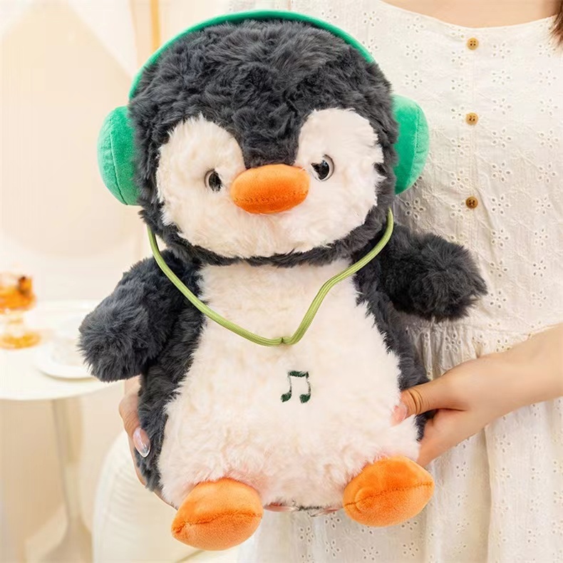 Gấu Bông Gà.Chim Cánh Cụt Đeo Headphone, Thú Nhồi Bông Gà Và Chim Cánh Cụt Lông Xoăn Mềm Mại Quà Tặng Cho Bé,bạn Gái