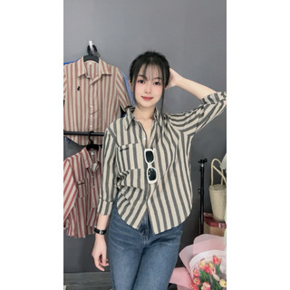 Áo sơ mi nữ tay dài một túi thêu chữ miumiu, dáng tiểu thư, cổ sơmi
