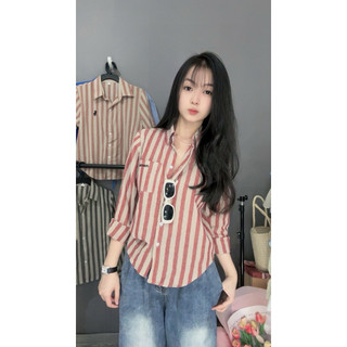 Áo sơ mi nữ tay dài một túi thêu chữ miumiu, dáng tiểu thư, cổ sơmi