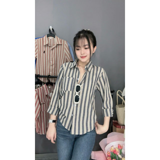 Áo sơ mi nữ tay dài một túi thêu chữ miumiu, dáng tiểu thư, cổ sơmi