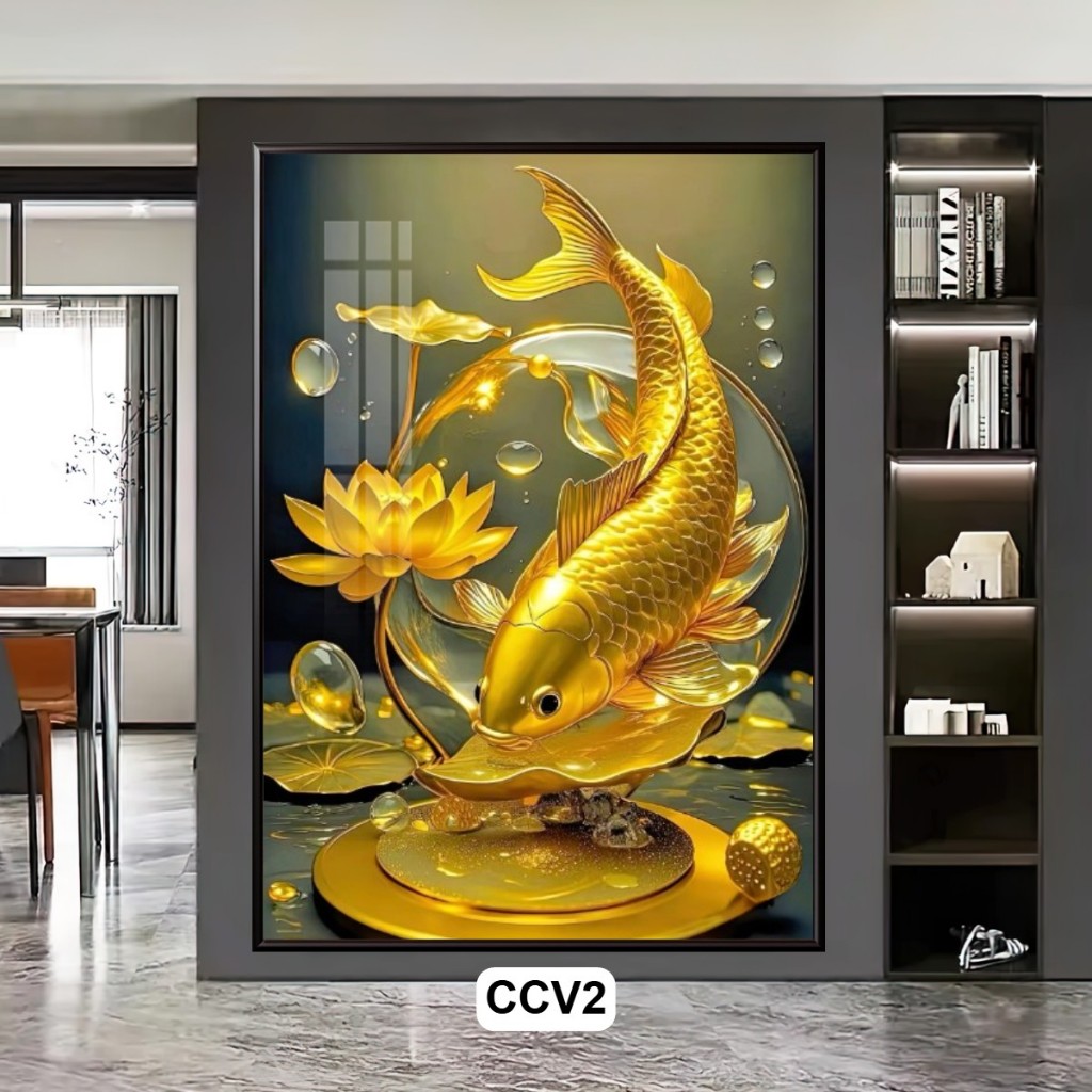 Tranh Tráng Gương Cá Chép Vàng Phong Thủy Đem Lại Tài Lộc May Mắn Sức Khỏe – Tranh Gỗ Decor Nhà Hàng, Khách Sạn