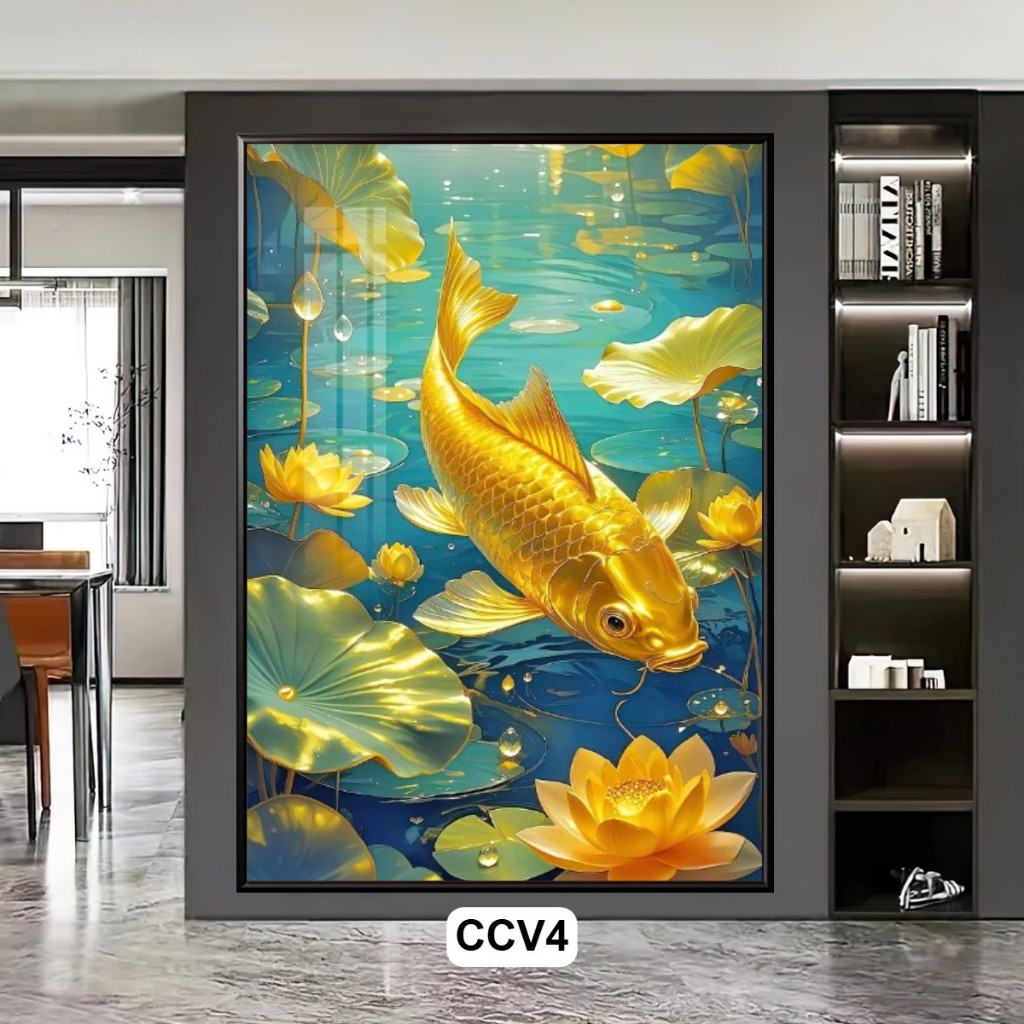 Tranh Tráng Gương Cá Chép Vàng Phong Thủy Đem Lại Tài Lộc May Mắn Sức Khỏe – Tranh Gỗ Decor Nhà Hàng, Khách Sạn