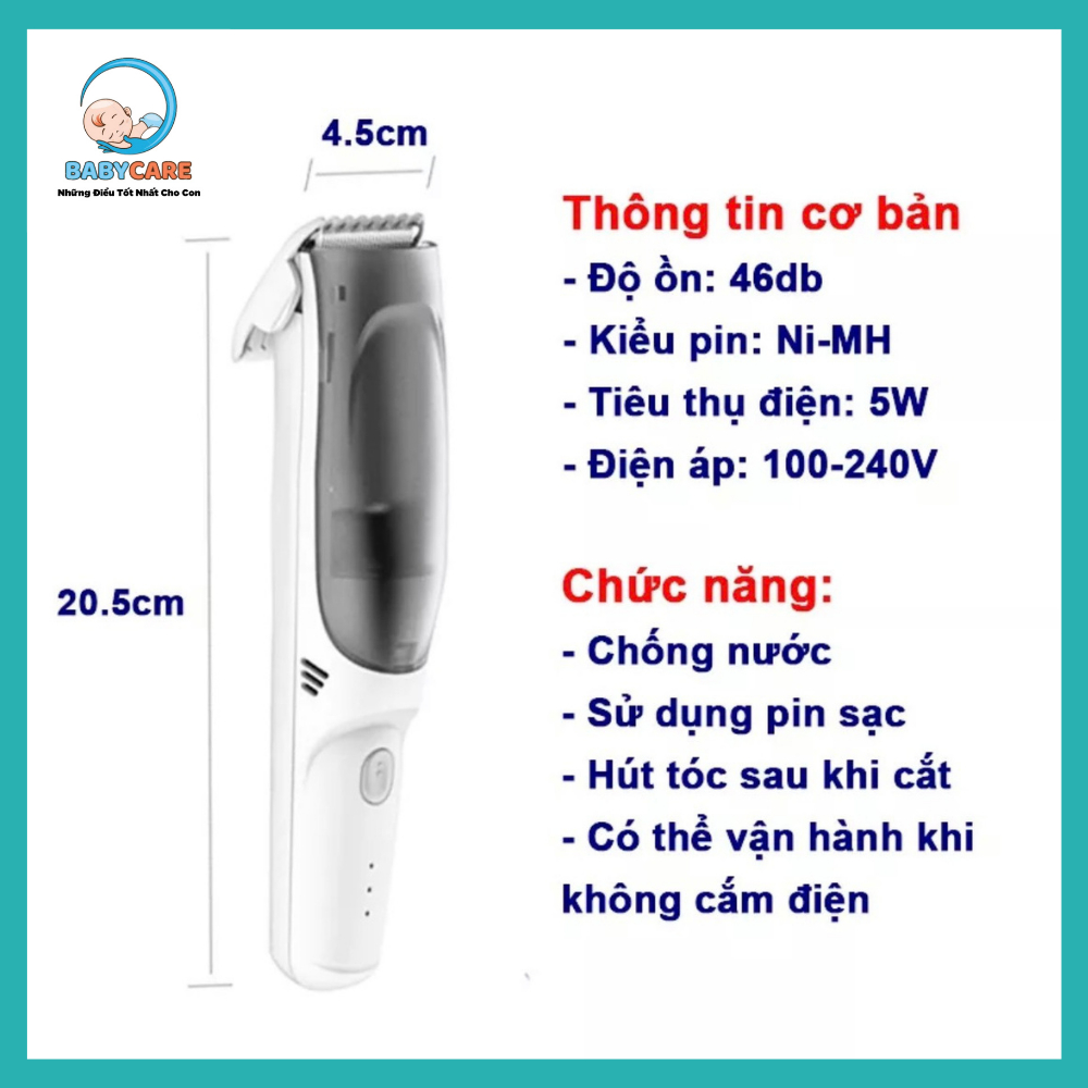 [BẢN MỚI] Tông Đơ Cắt Tóc Cho Bé BabyCare, Tông Đơ Cắt Tóc Cao Cấp Cho Bé Và Gia Đình Có Động Cơ Kép Lực Hút Tóc Mạnh