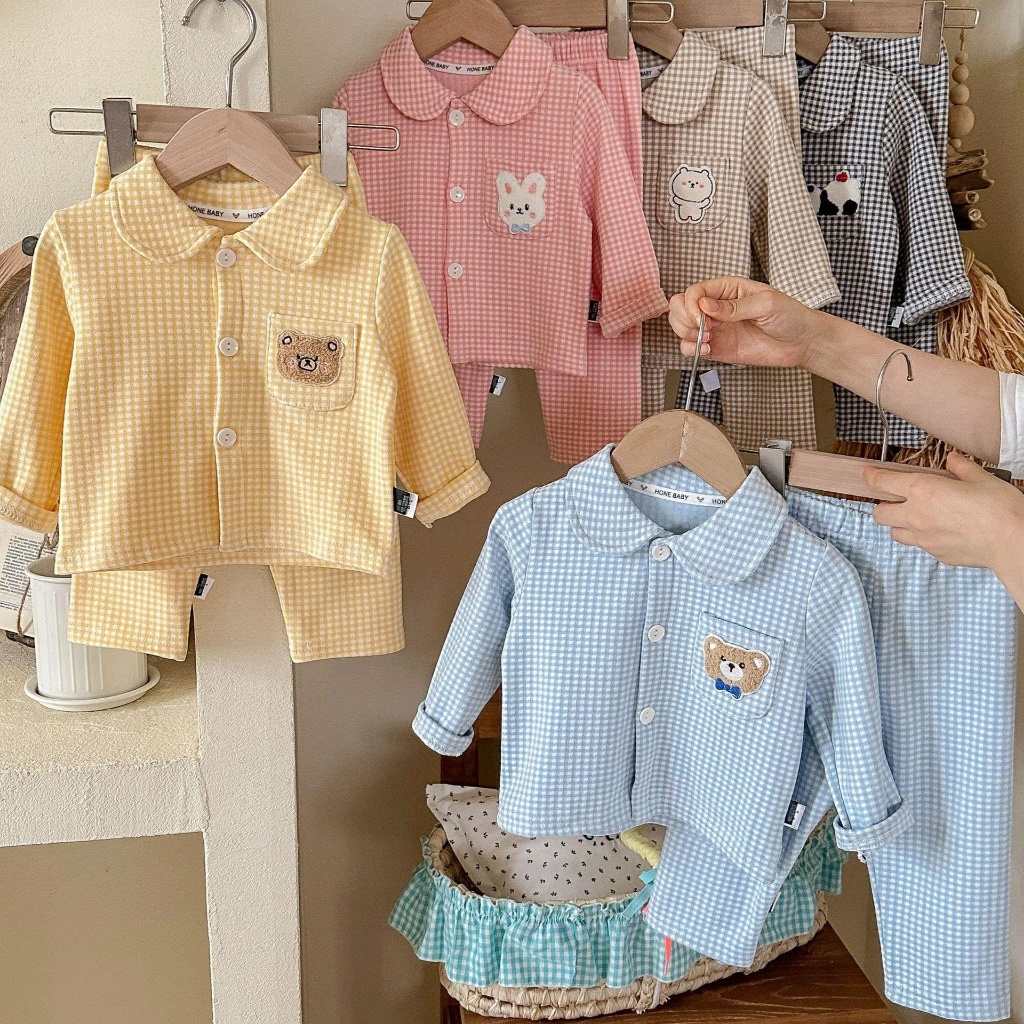[XẢ KHO] Đồ ngủ thu đông bé trai bé gái dài tay Nỉ bông mềm mại, họa tiết caro - Chu Chu Babi